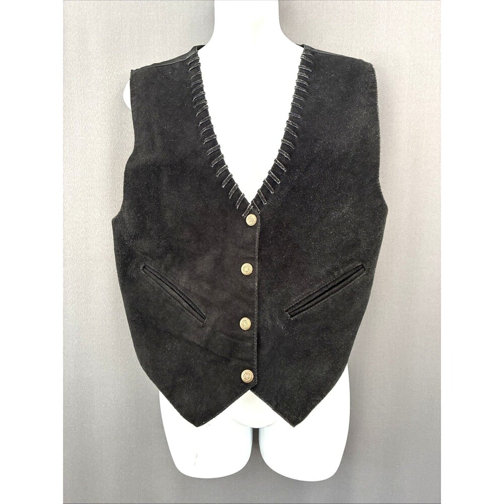 Vintage Mona Mode Black Laced Suede Leather Vest Small Western Cowgirl Boho Goth